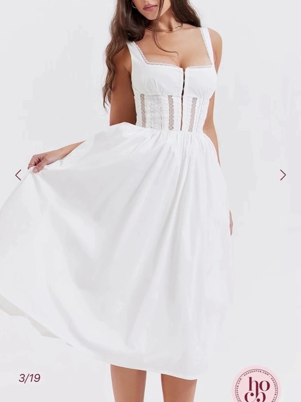 House of CB Perle White Lace Trim Midi Dress
